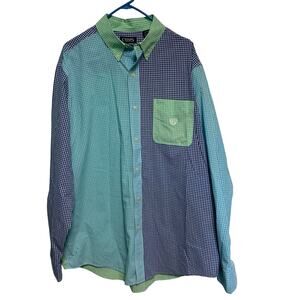 Chaps Easy Care Men's Color Block Plaid Cotton Blend Button Up Shirt Size XLT